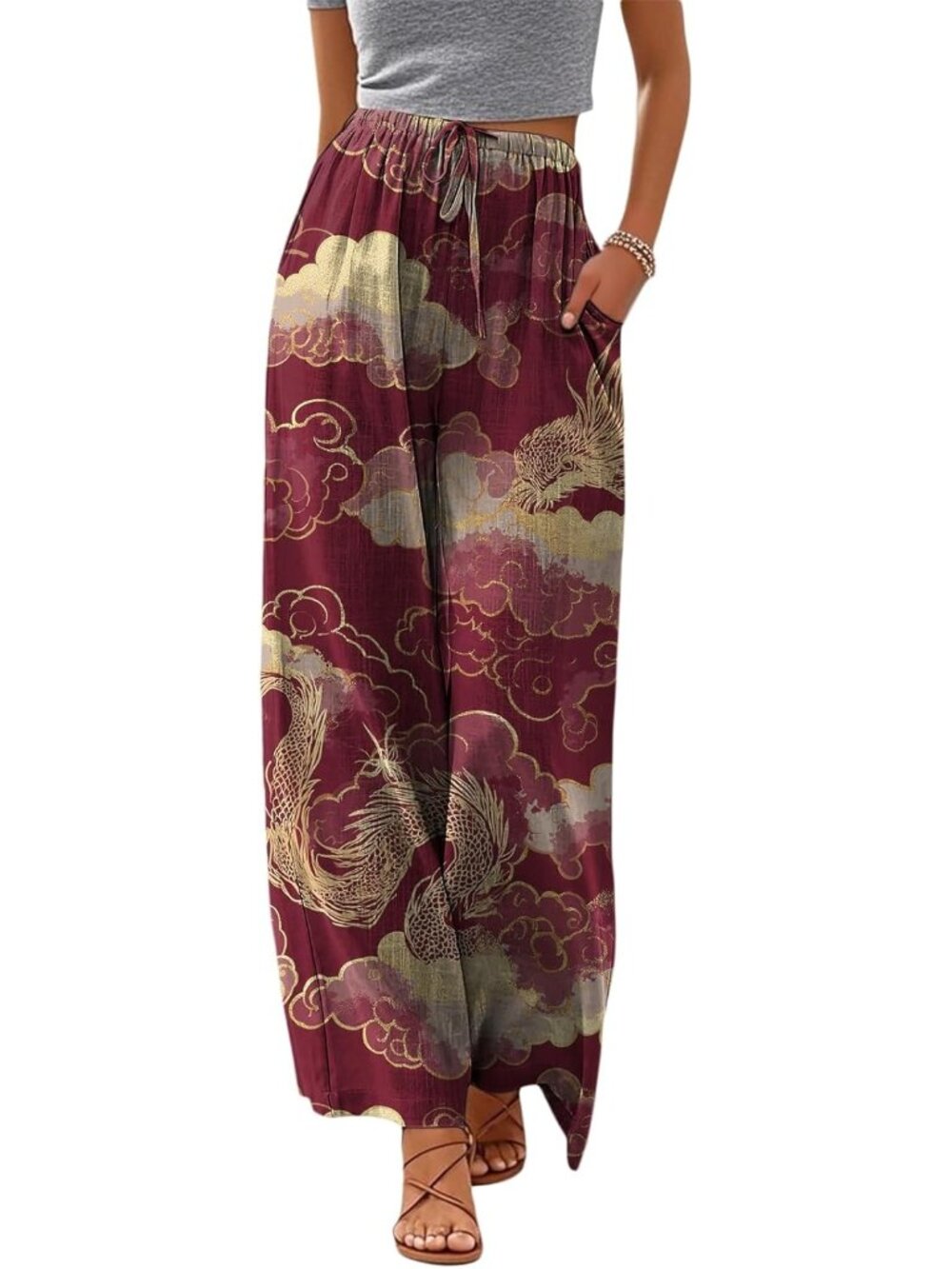 〽️Women's Wide Leg Pants Rad Cube Polyester Drawstring Summer comfort Drawstring